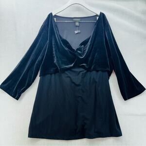 NWT Lane Bryant Plus Size Velvet V-neck Blouse 3/4 Sleeves Black size 22/24